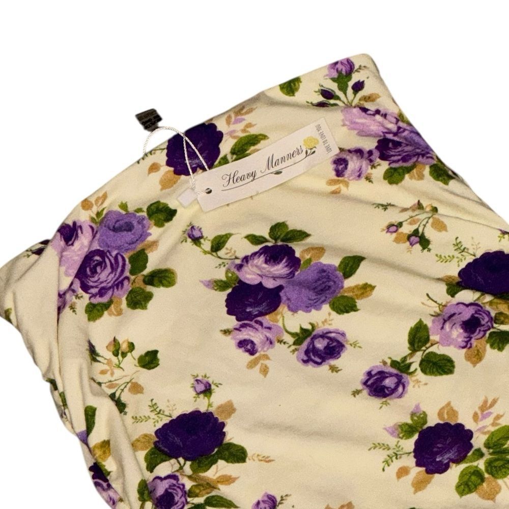 NWT women’s HEAVY MANNERS Purple & cream rose Tulip side slit maxi Skirt Xsmall - Picture 5 of 10